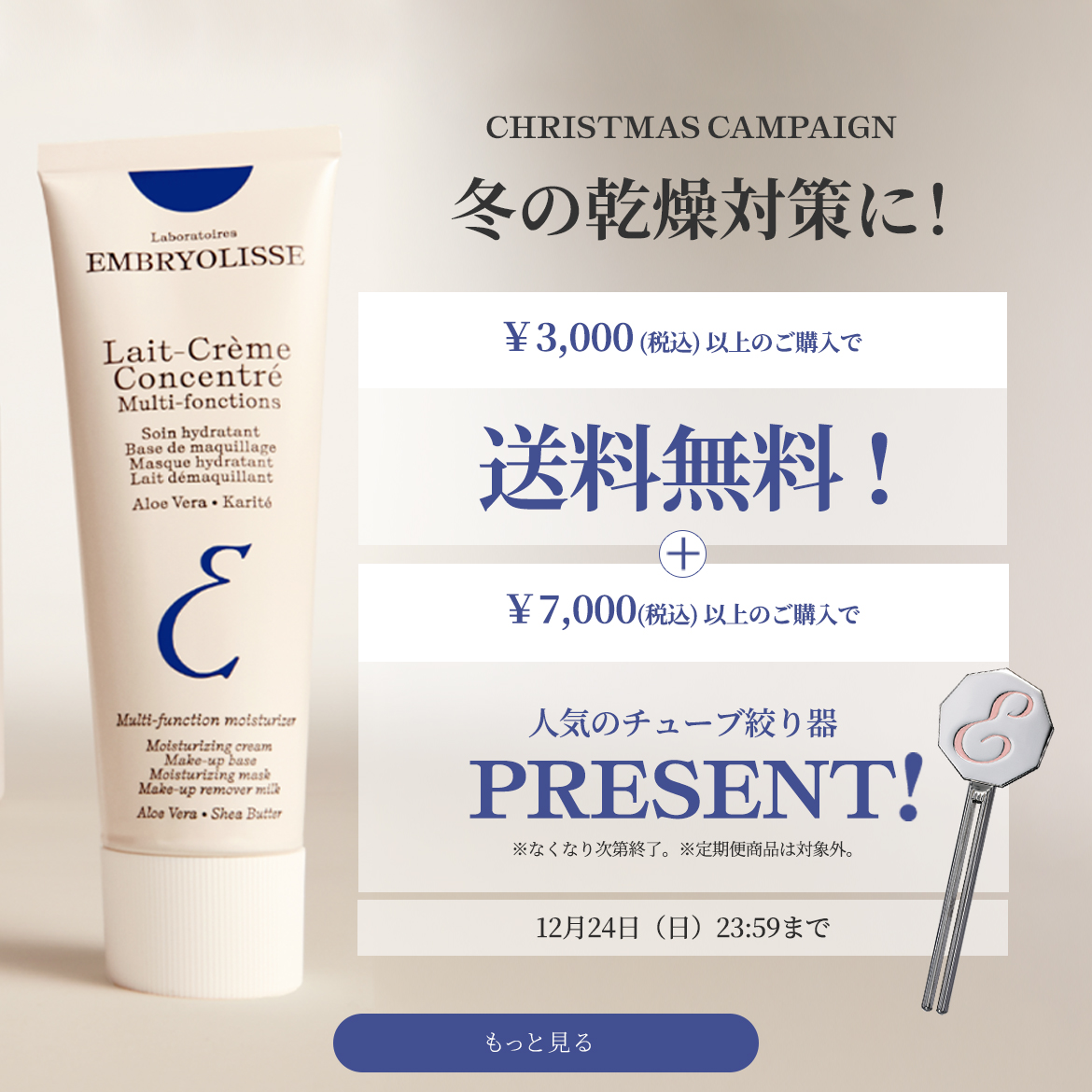 3000円以上のご購入で送料無料！7000円以上のご購入でチューブ絞り器プレゼント！12月24日23:59まで。